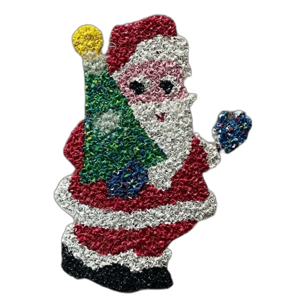 Christmas Decoration Vintage Popcorn Santa Claus Holding Tree 1970